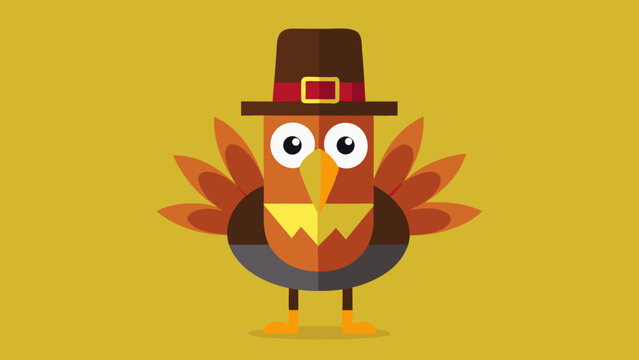 Cartoon turkey wearing pilgrim hat, isolated on transparent background
