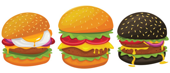 Burger vector set. Set of fast food illustration. Hamburger vector illustration. Fast Food Icons Set. Burger illustration. cheese burger illustration