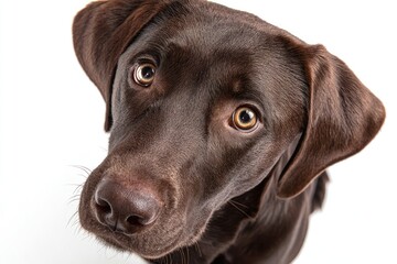 Fototapeta premium Close-up of a chocolate Labrador Retriever looking upward