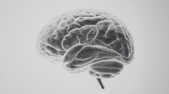 Wireframe model of human brain on white background - Powered by Adobe