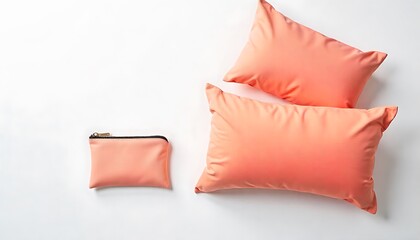 Coral Pillows and Pouch on White – Soft Textile Mockup for Home Decor, Bedding & Lifestyle Branding