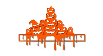 Orange Halloween design with pumpkins and ghosts, dripping effect.