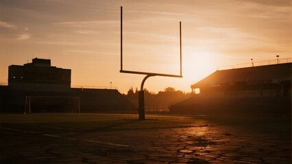 Sunset at the Football Field: Silhouette of Goalposts Against a Warm Sky