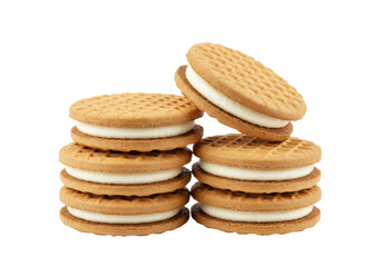 Isolated Stacks of Round Sandwich Cookies with Cream Filling