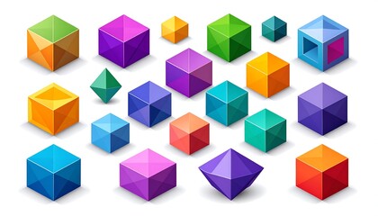 Colorful Isometric Shapes Arrangement for Geometric Design and Modern Illustrations