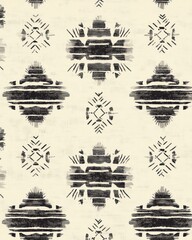 Textured neutral background with repeated abstract black geometric tribal patterns white design art ethnic