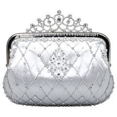 Elegant jeweled purse with tiara on top on transparent background