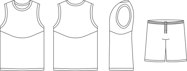 T-shirt flat basketball template jersey mockup outline isolated sport background clothing tee flat sketch