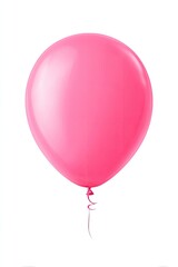 Single, bright pink balloon against white