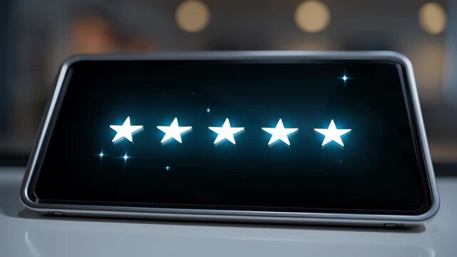 Doctor rating review service online medical consultation patient satisfaction shown smartphone screen with five stars glowing, highlighting positive feedback and healthcare quality digital experience