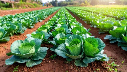 Cabbage field rows sunlight