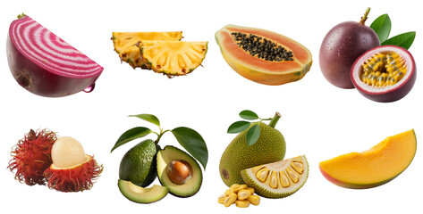 Tropical fruits and beet slices pineapple papaya