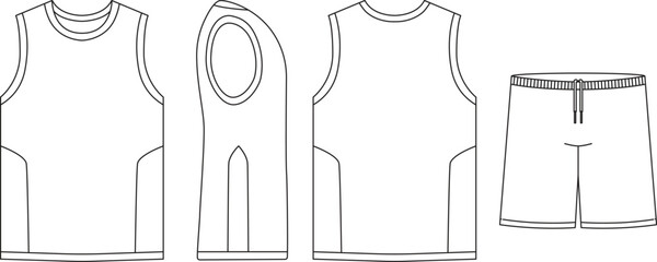 T-shirt flat basketball template jersey mockup outline isolated sport background clothing tee flat sketch