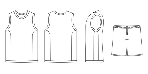 T-shirt flat basketball template jersey mockup outline isolated sport background clothing tee flat sketch