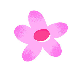 Icon of abstract wildflower in doodle style. Wild flower with pink petals. Blossoming daisy. Funky bud of blooming meadow plant. Flat isolated hand drawn vector illustration on white background