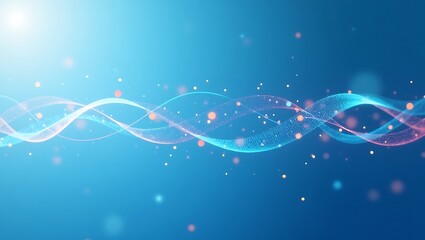 Blue and pink data wave with particles, flowing abstract technology background