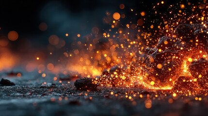 Glowing fire spark particles isolated on transparent background, hot embers and burning effect