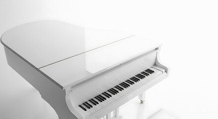 Elegant white grand piano with a view of its keyboard and polished surface
