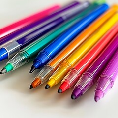 Rainbow color stationery border with markers pens bright office school drawing tools