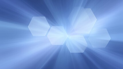 Abstract blue background with hexagonal shapes and soft light rays creating a modern, dynamic atmosphere for design projects and digital applications