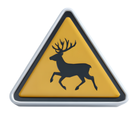 Deer crossing warning sign isolated on transparent background