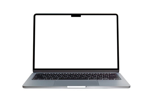 Laptop with customizable blank screen, isolated on transparent PNG. Perfect for themes in technology, business, finance, and advertising.