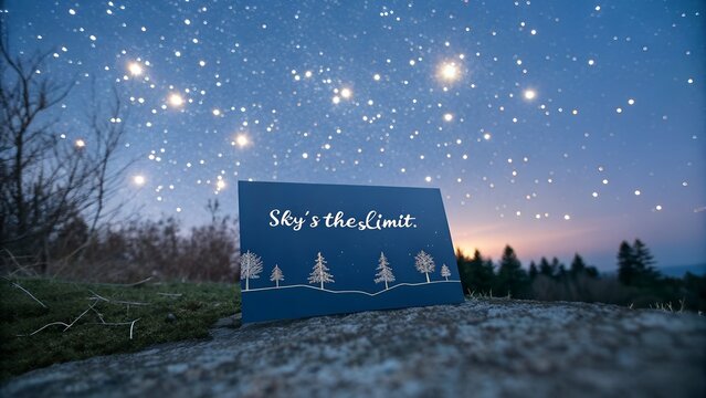 Inspirational Nature Scene with Starry Sky and Motivational Sign