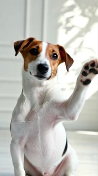 Adorable chien levant la patte pour saluer