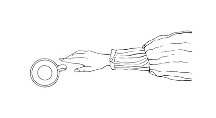 Hand holding a cup of coffee. Hand drawn sketch illustration.