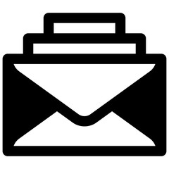 Emails. Outlined stroke vector icon with black-filled details.