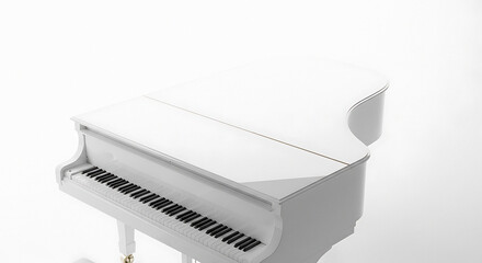 Elegant white grand piano with keyboard close-up in a bright studio setting artistic photography