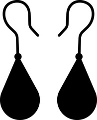 Jewelry icon with earrings, in flat black solid and outline line style vector illustration for fashion, beauty, luxury, accessory and ecommerce design