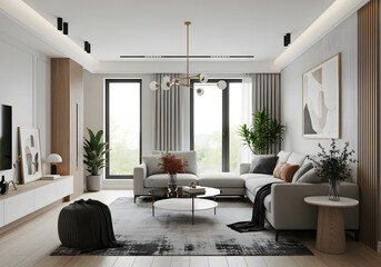 Fototapeta premium Modern Minimalist Living Room with Natural Light and Elegant Decor