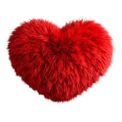 Fluffy red heart-shaped pillow against transparent background with soft texture
