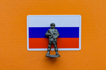 Flags of Russia on a yellow background. The Russian-Ukrainian conflict.