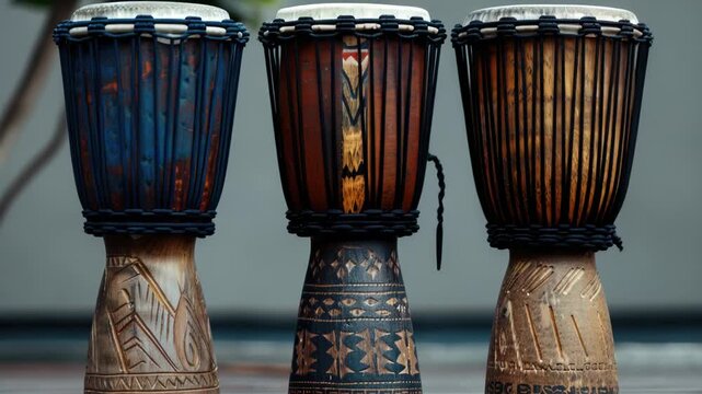 A collection of drums placed side by side, ready for use