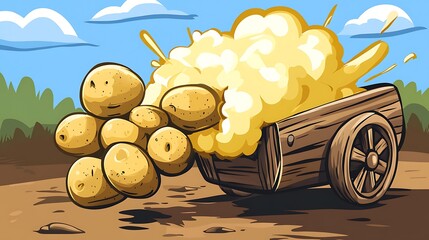 Potato cart explosion cartoon illustration