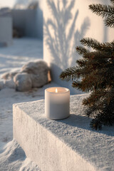 soft candlelight casts gentle rays on pristine white wall creating peaceful ambiance