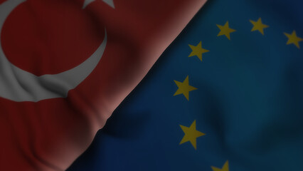 EU Turkey waving flags 3d illustration