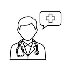 Doctor with Medical Consultation Speech Bubble Line Art Vector Icon