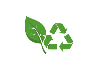 Green leaf and recycling symbol representing environmental sustainability and eco-friendly practices.