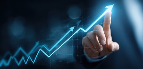 Business Growth, Hand Pointing to an Upward Trend