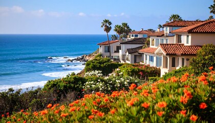 Coastal homes along oceanfront cliff