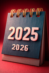 A stylized abstract representation of a fresh page turning in a calendar, with "2025" fading and "2026" appearing crisply.