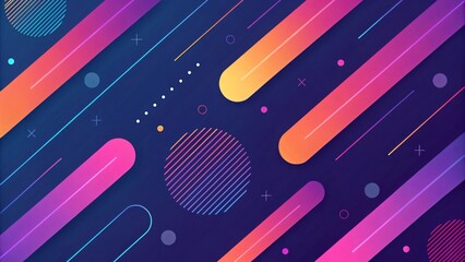 Colorful Geometric Abstraction: A dynamic composition of vibrant geometric shapes, seamlessly blending various hues. Perfect for use as a background or design element.