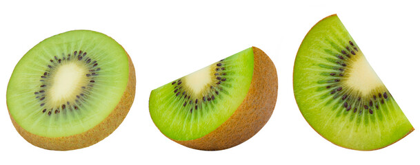 kiwi fruit slices isolated on white background.