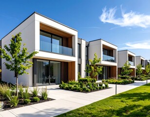 Modern Townhouses, Suburban Development, Sunny Day