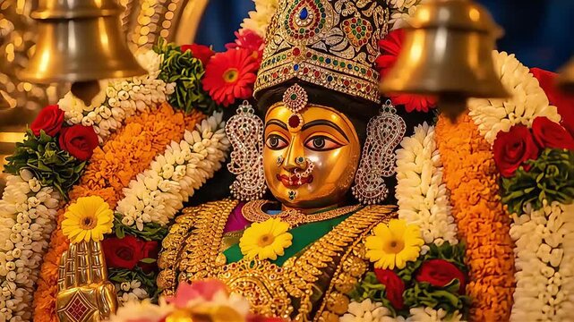 Magnificent mysore dasara deity a vivid celebration of culture and tradition ornate gold adornments and festive flowers illuminate religious festival