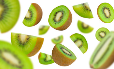 kiwi fruit slices on white background.