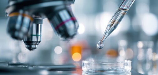 The microscope and pipette in a modern laboratory setting for scientific research.